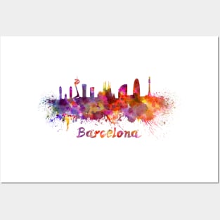 Barcelona skyline in watercolor Posters and Art